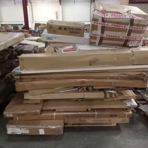 PALLET OF DESIGNER HOME FURNITURE PARTS AND PIECES; BED, WARDROBE, DOOR, NURSERY FURNITURE PARTS ETC