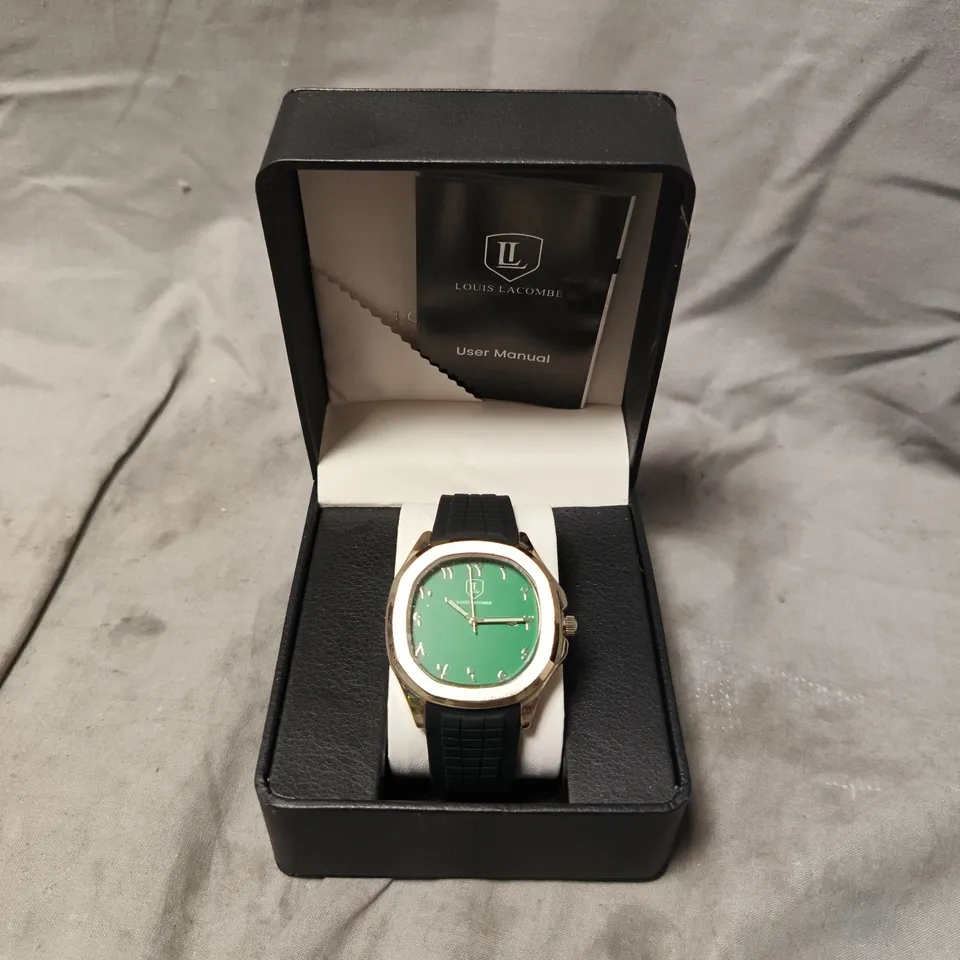 MENS LOUIS LACOMBE  WATCH – GREEN DIAL WITH DATE – RUBBER STRAP