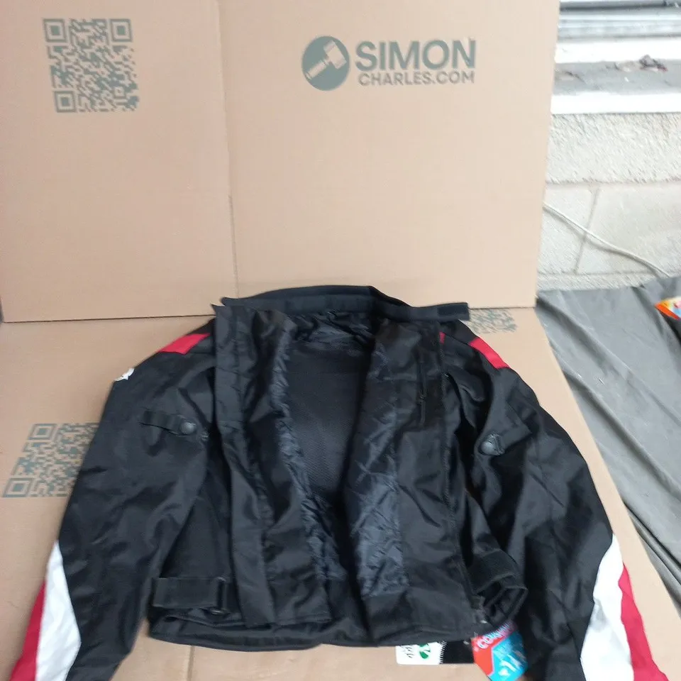 ALIVE MOTO MOTORCYCLE JACKET – BLACK WITH RED ACCENTS SIZE XL