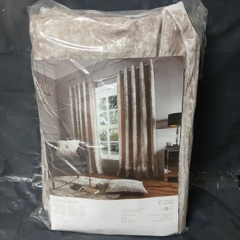 CATHERINE LANSFIELD CRUSHED VELVET EYELET LINED CURTAINS - natural - 66" X 72"