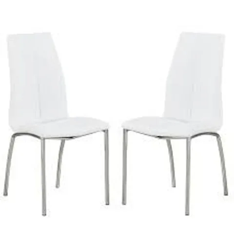 BRAND NEW BOXED SET OF 4 OPAL DINING CHAIRS IN WHITE FAUX LEATHER WITH CHROME BASE (1 BOX)