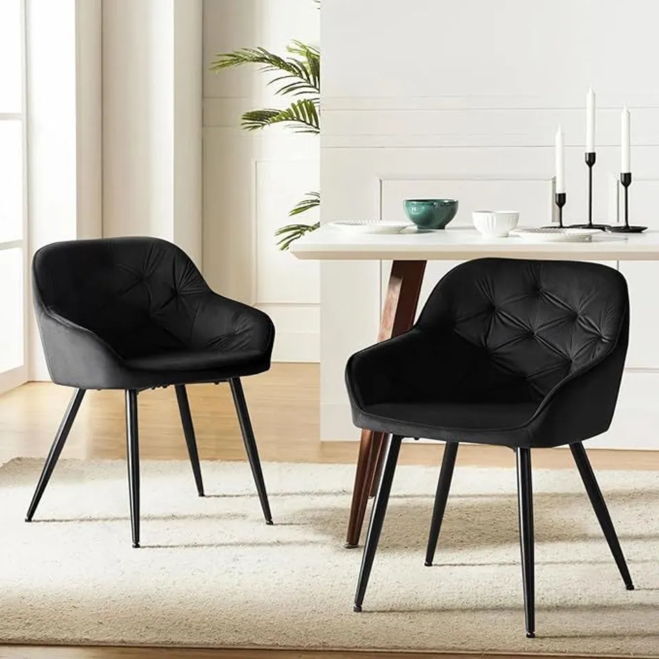 BOXED CLIPOP DINING CHAIRS SET OF 2, MID-CENTURY MODERN VELVET CHAIR WITH LOW ARM FOR KITCHEN, BLACK