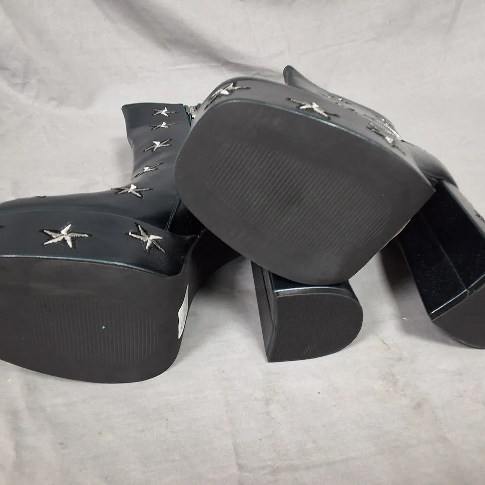 KOI DREAMS OF MOONCRAFT TEAL HEELED BOOTS IN BLACK- UK 6 