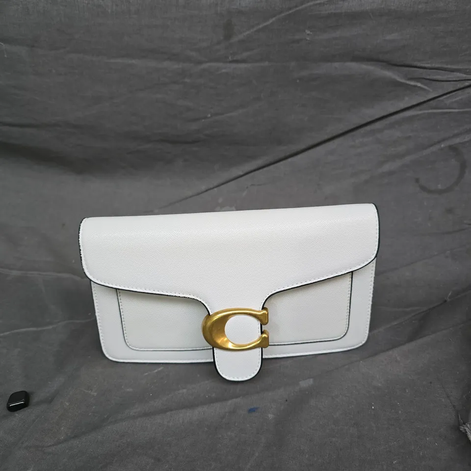COACH WHITE LEATHER HANDBAG WITH GOLD-TONE RING CLASP
