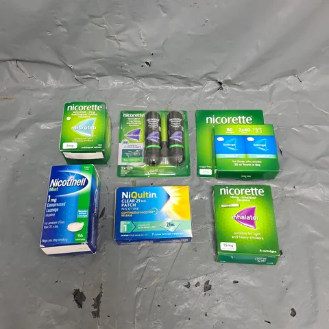 APPROXIMATELY 15 ASSORTED SMOKING PREVENTION AIDS TO INCLUDE NICORETTE MOUTHSPRAY, NICORETTE INHALATOR, NICOTINELL LOZENGES