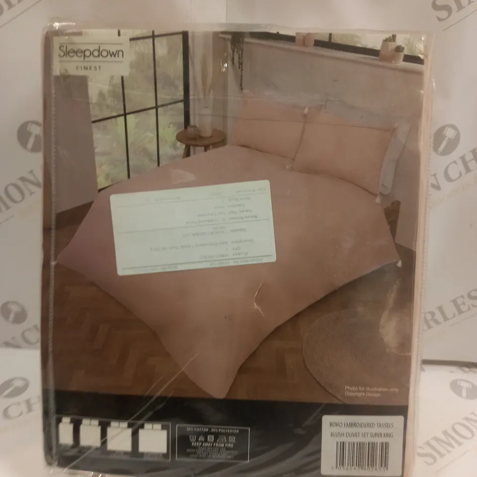 SLEEPDOWN BOHO EMBROIDERED TASSELS BLUSH DUVET SET IN SUPER KING