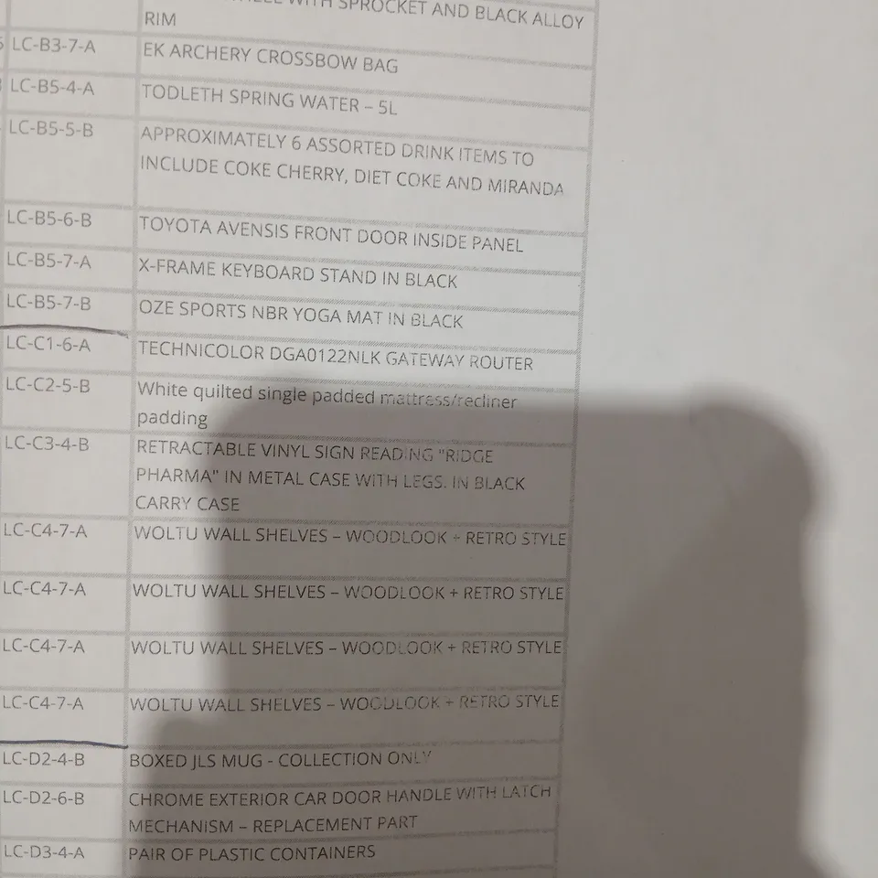 PALLET OF APPROXIMATELY 42 ASSORTED PRODUCTS TO INCLUDE; MADONNA SWEET TOUR MUG, SMART HUB SH20A, CREATOLOGY3D STRUCTURE, AUTOMOTIVE INYAKE MANOFOLD, THE WHITE COMPANY GIFT WRAPPING PAPER, WOLTU WALL 