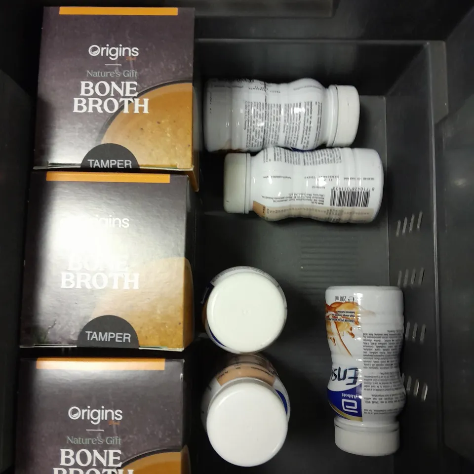 APPROXIMATELY 15 ASSORTED FOOD/DRINK PRODUCTS TO INCLUDE ORIGINS BONE BROTH, NATCO ALMONDS, PACT COFFEE ETC 