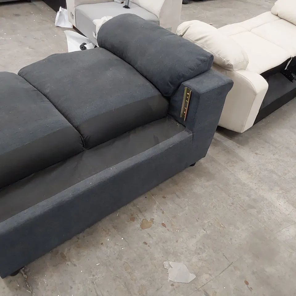 TWO SEATER MANUAL RECLINING SOFA BASES CREAM LEATHER & CHARCOAL FABRIC SECTION BASE