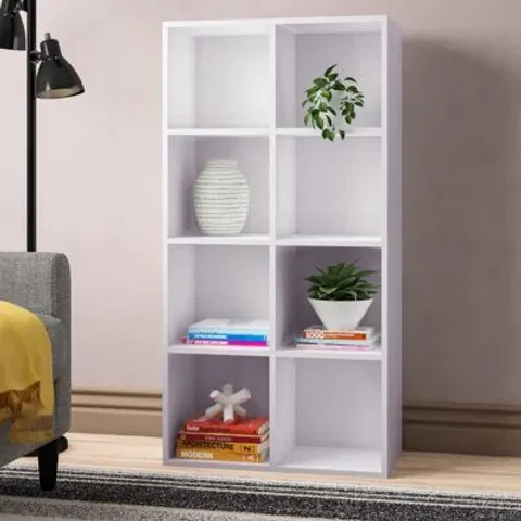 BOXED CUBE BOOKCASE WITH 8 SHELVES.