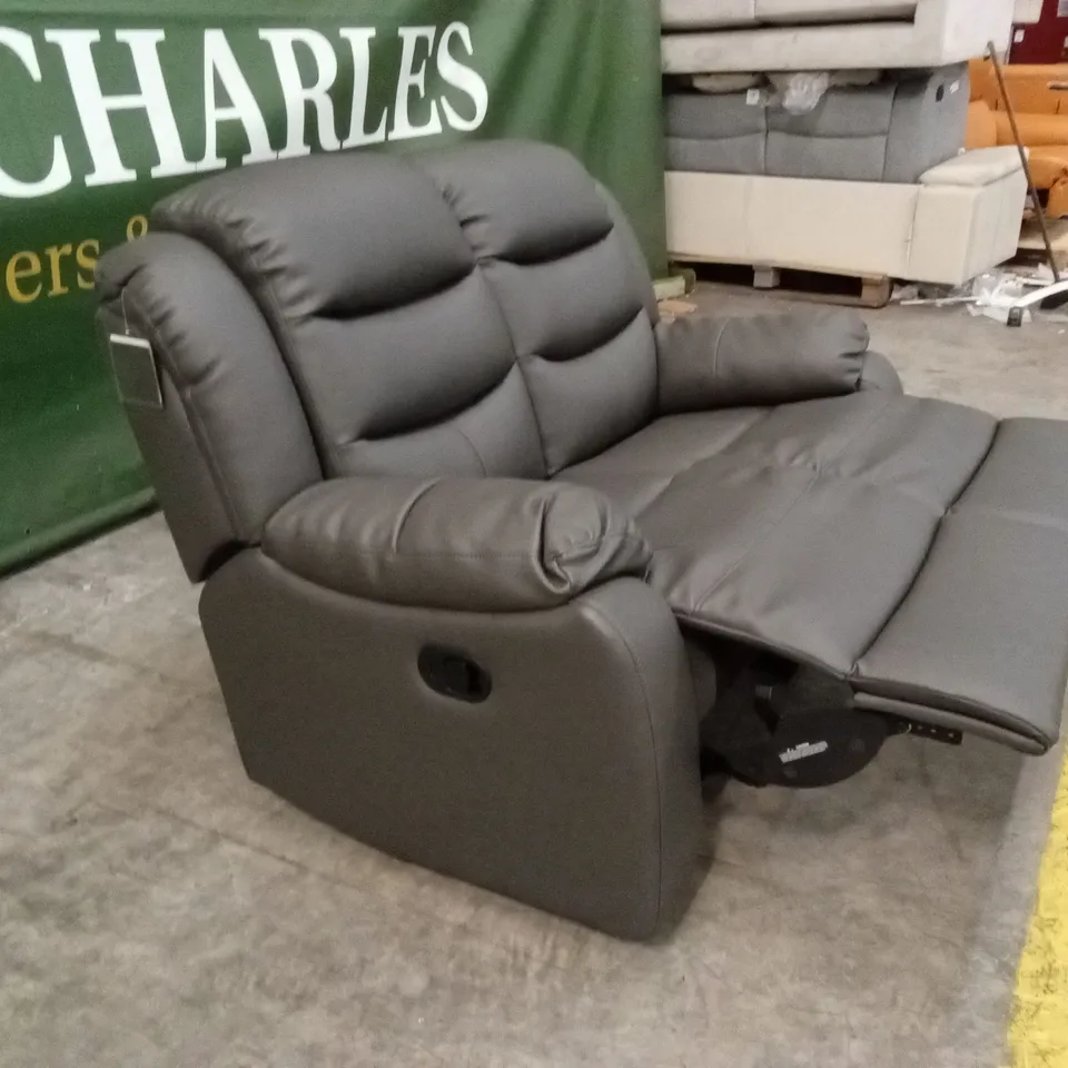 ROTHBURY LUXURY FAUX LEATHER HIGH BACK 2 SEATER MANUAL RECLINER SOFA  - CHARCOAL RRP £629