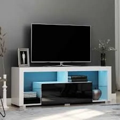 BOXED PORTLAND SINGLE DRAWER WHITE AND BLACK HIGH GLOSS TV CABINET WITH LED (1 BOX)