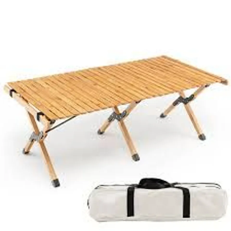 BOXED COSTWAY FOLDING CAMPING TABLE WITH CARRY BAG FOR BBQ - BROWN