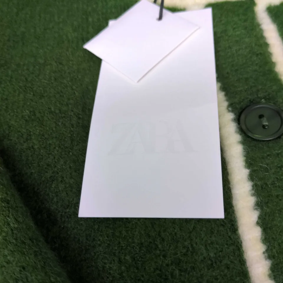 ZARA UK SIZE S GREEN KNIT CARDIGAN WITH CREAM PIPING