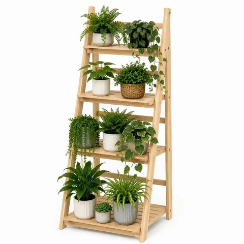 BOXED NEO NATURAL 4 TIER WOODEN FOLDABLE PLANT STAND