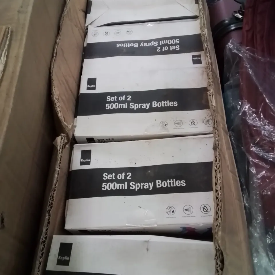 BOX CONTAINING APPROXIMATELY 30 SETS OF 2 500ML SPRAY BOTTLES