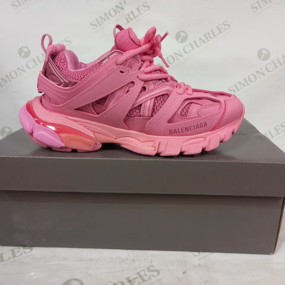 BOXED PAIR OF BALENCIAGA TRACK TRAINERS IN PINK UK SIZE 3