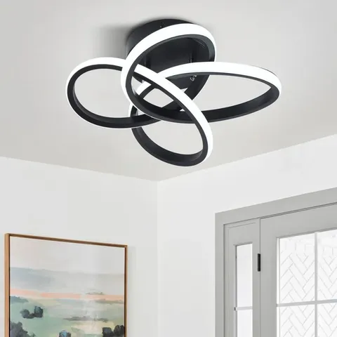 BOXED JANYIA 1-LIGHT 31cm BLACK GEOMETRIC LED FLUSH MOUNT (1 BOX)