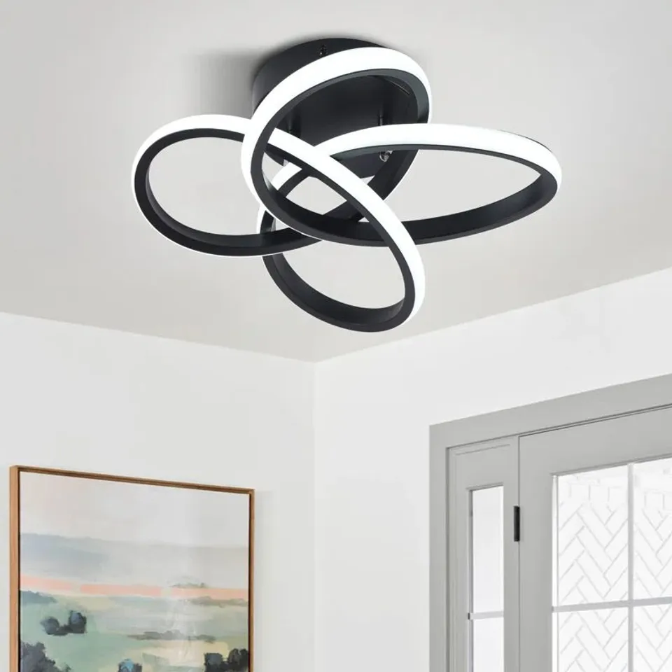 BOXED JANYIA 1-LIGHT 31cm BLACK GEOMETRIC LED FLUSH MOUNT (1 BOX)