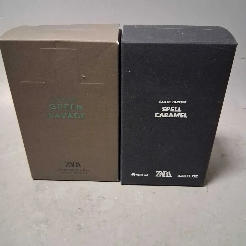 FOUR ASSORTED BOXED ZARA FRAGRANCES TO INCLUDE; SPELL CARAMEL AND GREEN SAVAGE