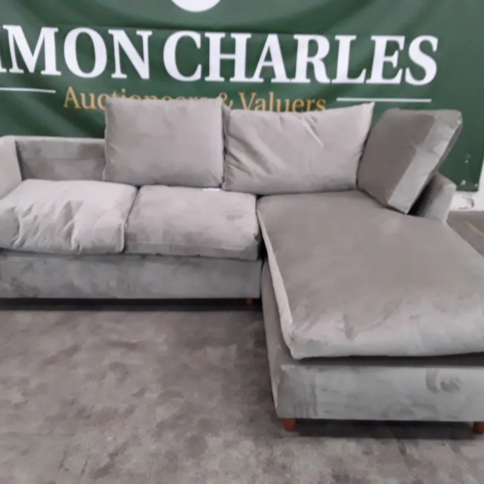 QUALITY DESIGNER ANSTY 4 SEATER CHAISE SOFA - FAWN GREY FABRIC