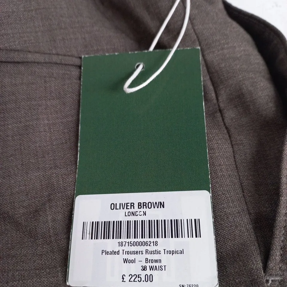 OLIVER BROWN LONDON MENS WOOL PLEATED TROUSERS – 38W, BROWN