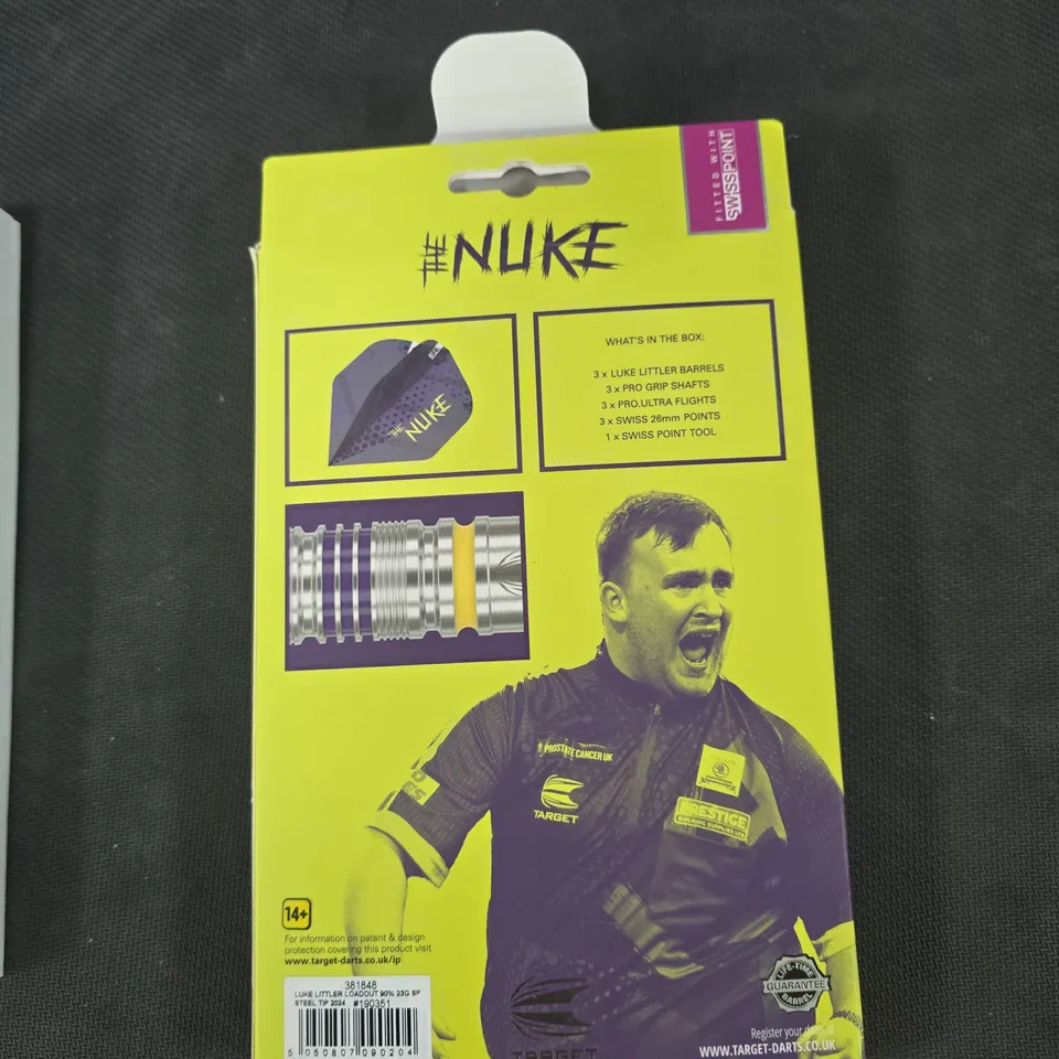 DART SET – LUKE LITTLER NUKE DARTS (TARGET) WITH 3 BARRELS, PRO GRIP SHAFTS, PRO ULTRA FLIGHTS AND SWISS POINTS