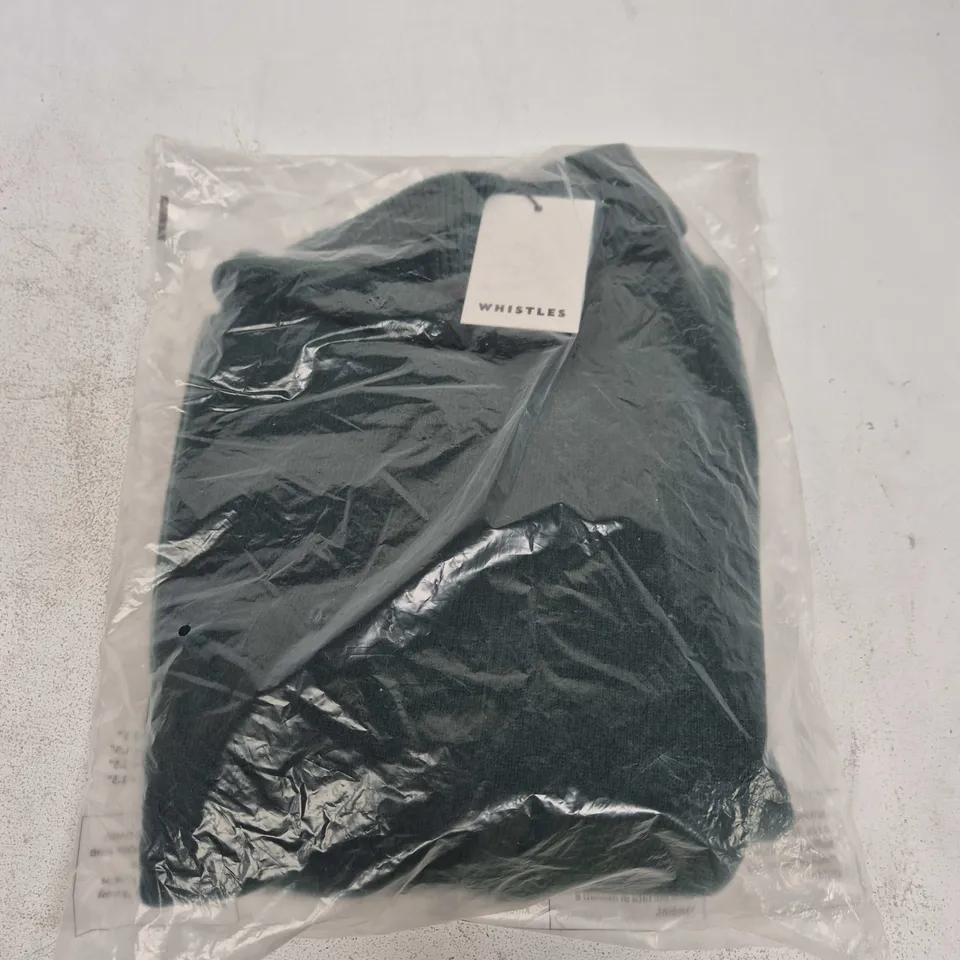 BAGGED WHISTLES WOOL ROLL CURVED HEM KNIT IN GREEN - UK MEDIUM