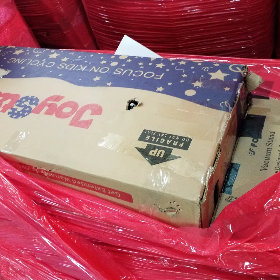 PALLET OF ASSORTED PRODUCTS INCLUDING VACUUM STAND, KIDS BICYCLE
