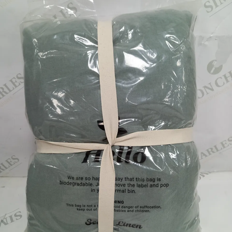 TEAL 100% LINEN HOUSEWIFE DUVET COVER DOUBLE & PILLOW CASE 