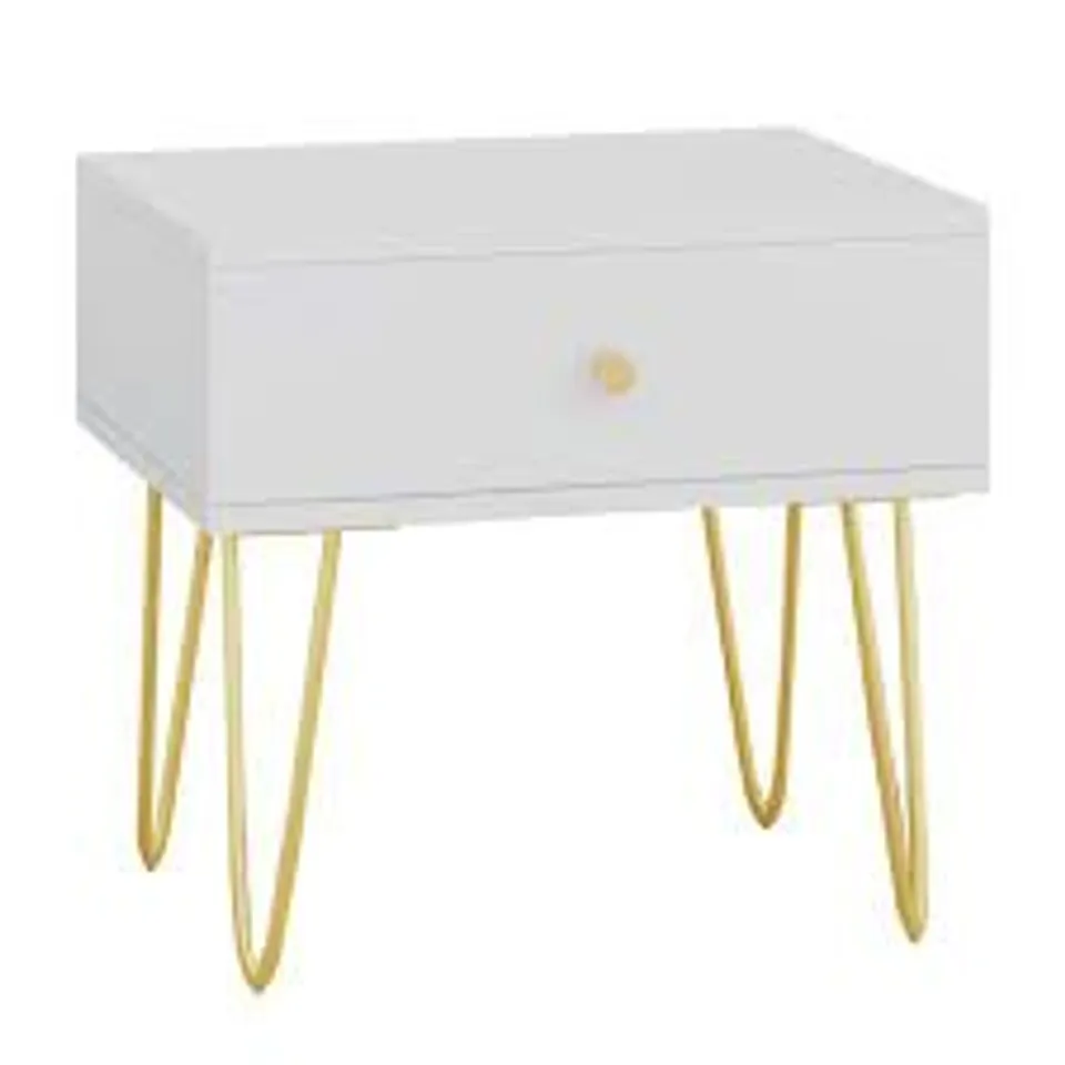 BOXED WHITE NIGHTSTAND/BEDSIDE TABLE WITH STORAGE 
