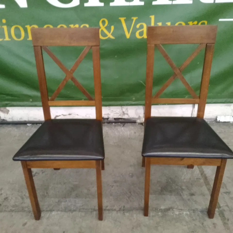 SET OF 4 NEW KENDAL DARK WOOD DINING CHAIRS (BLACK LEATHER SEAT PAD)