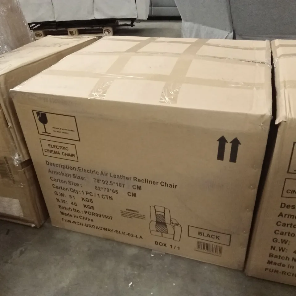 BOXED ELECTRIC AIR LEATHER RECLINER CHAIR - BLACK // SOFA PIECE (1 BOX)