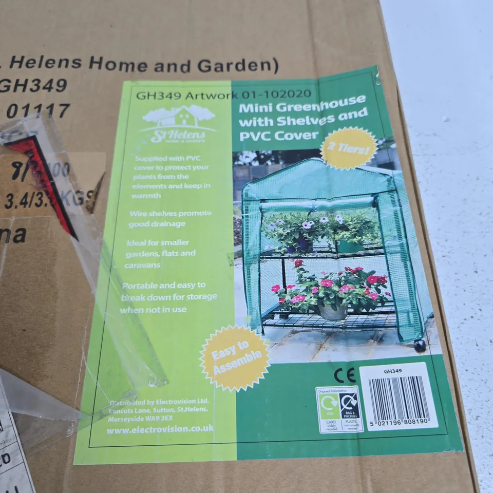 MINI GREENHOUSE WITH SHELVES AND PVC COVER – GH349 (ST HELENS HOME AND GARDEN) – BOXED