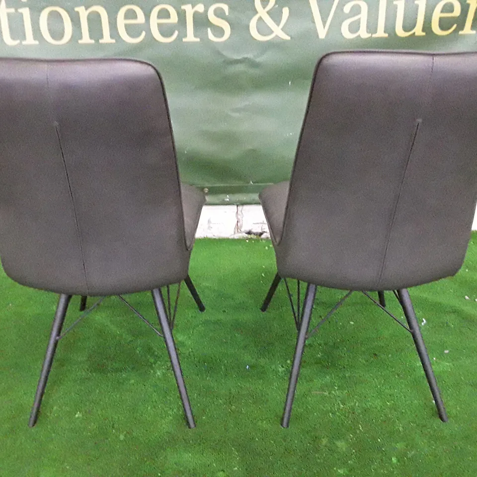 SET OF 2 DINING CHAIRS - DARK GREY LEATHER