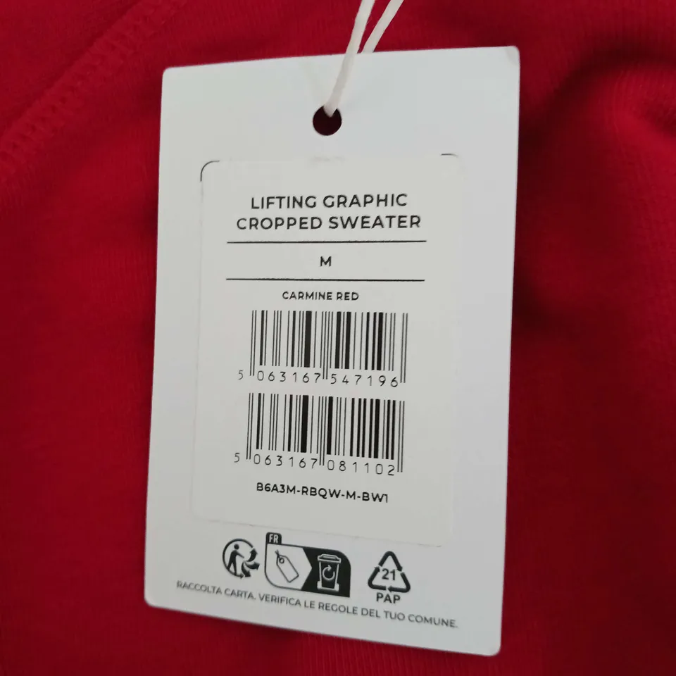 GYMSHARK LIFTING GRAPHIC CROPPED SWEATER RED SIZE M