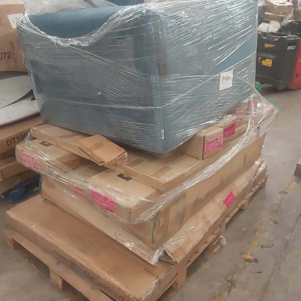PALLET CONTAINING A VERY LARGE QUANTITY OF ASSORTED DESIGNER FURNITURE PARTS INCLUDING: SOFA PARTS, BED PARTS ECT