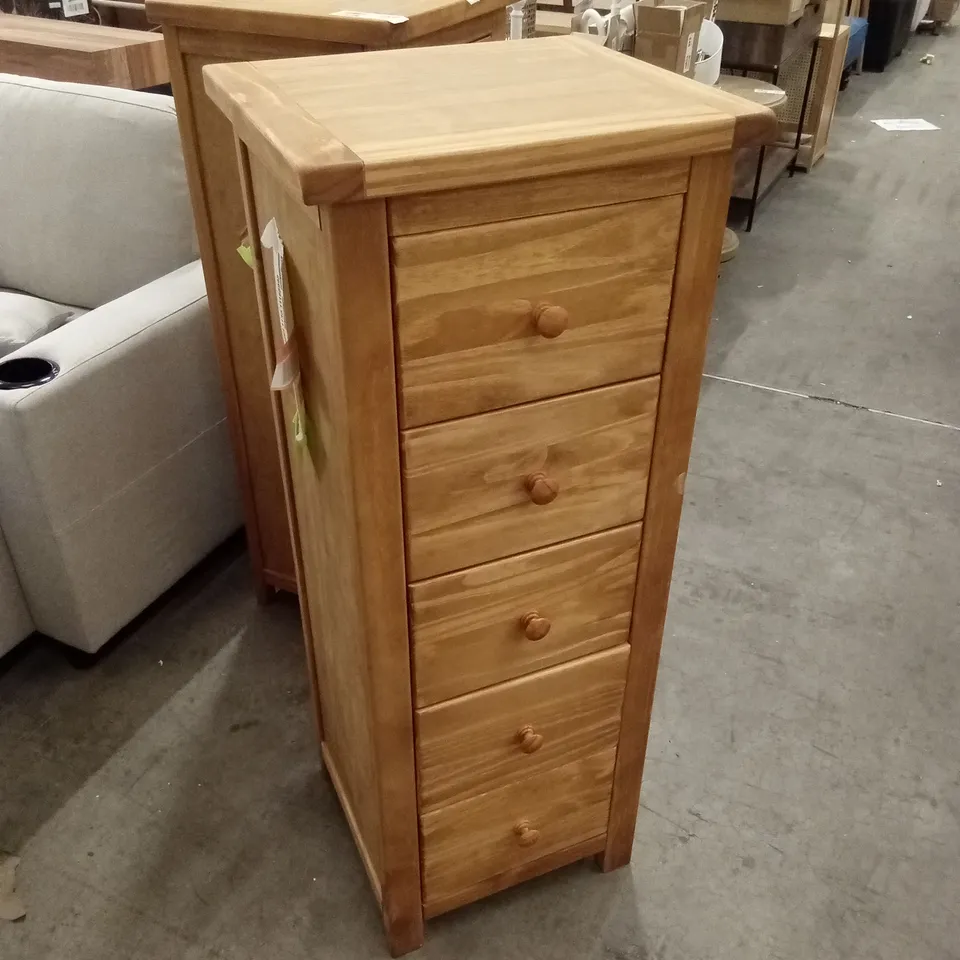 POMPEY 5 DRAWER 45cm W SOLID WOOD TALLBOY