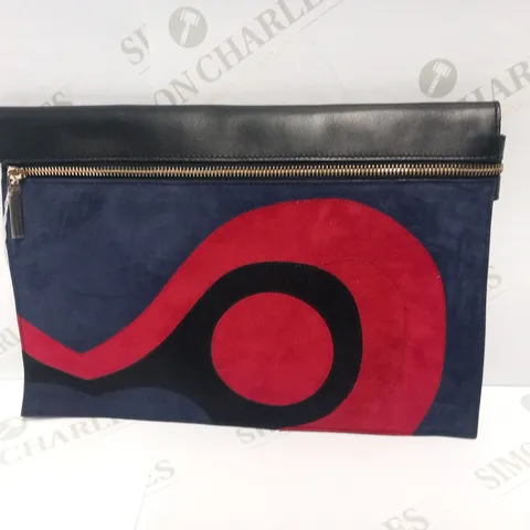 VICTORIA BECKHAM SUEDE/CALF LARGE ZIP POUH NAVY/BLACK AND RED