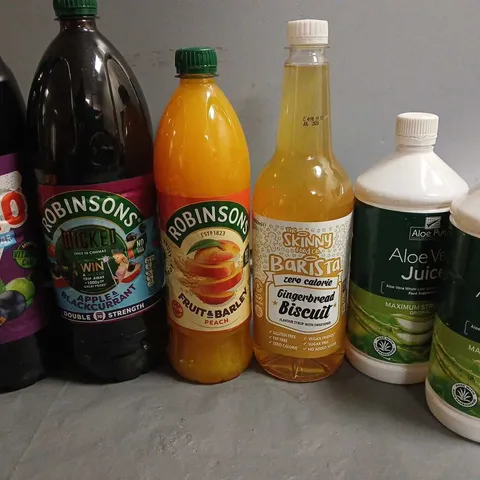 LOT OF 6 ASSORTED DRINK ITEMS TO INCLUDE ALOE VERA JUICE AND FRUIT JUICE