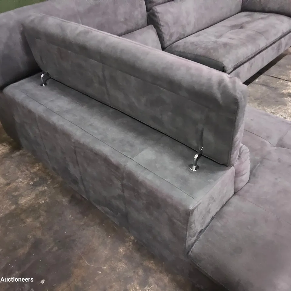 DESIGNER ITALIAN STYLE POWER RECLINING CHAISE SOFA GREY PLUSH FABRIC 