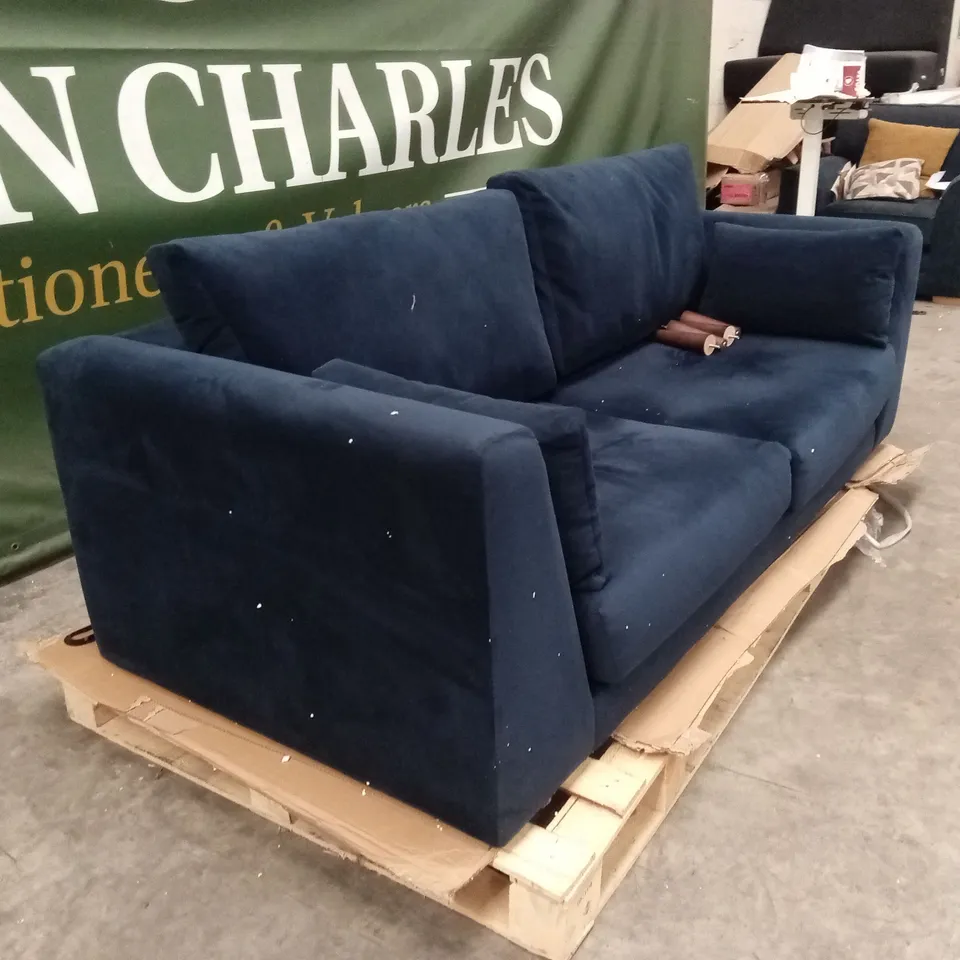 DANETTI 3 SEATER BLUE VELVET SOFA