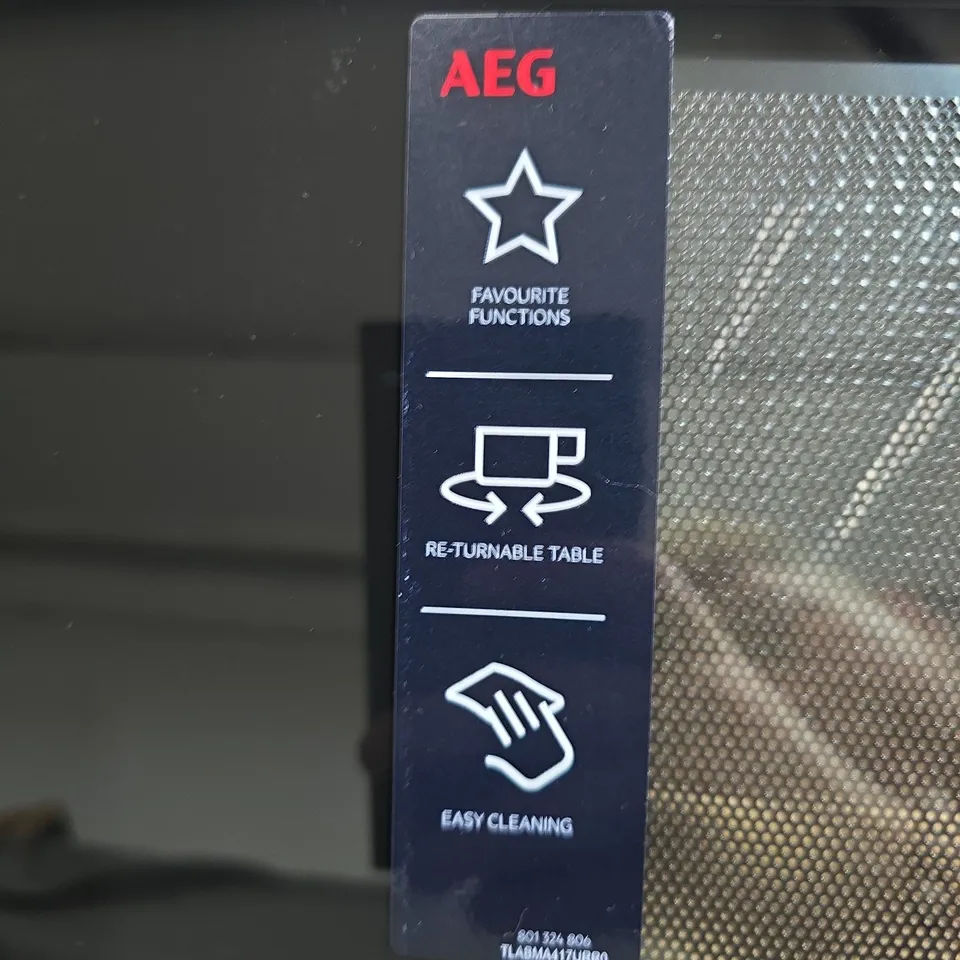 AEG MICROWAVE OVEN – BLACK GLASS FRONT, MODEL A3R110URK1, TURNTABLE