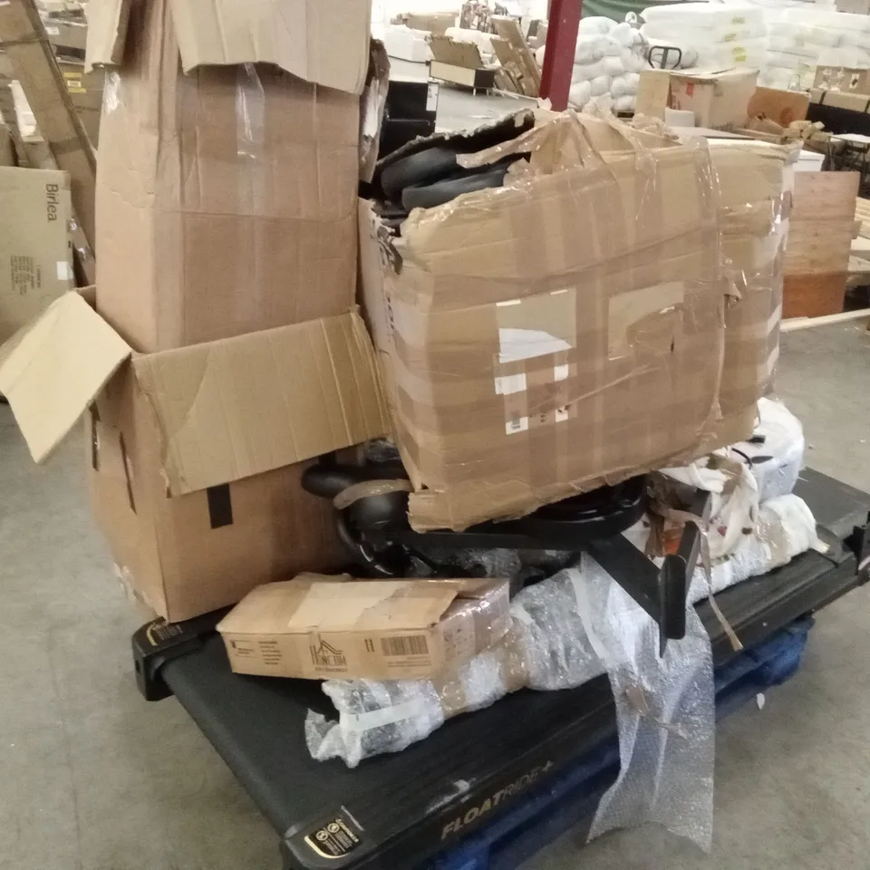 PALLET OF ASSORTED INCOMPLETE HOUSEHOLD GOODS AND PRODUCTS TO INCLUDE; TREADMILL. PRAM PARTS, EXERCISE BIKE ETC