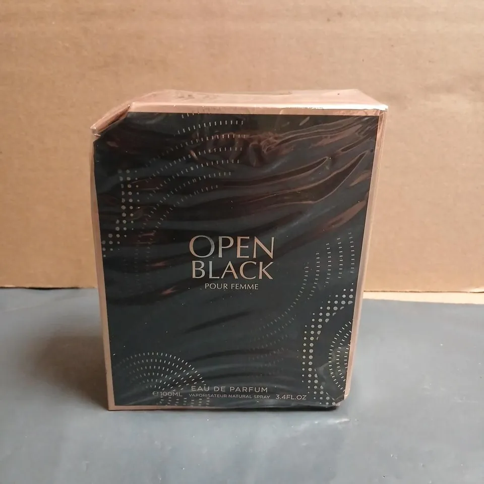 BOXED AND SEALED OPEN BLACK POUR FEMME EAU DE PARFUM 100ML