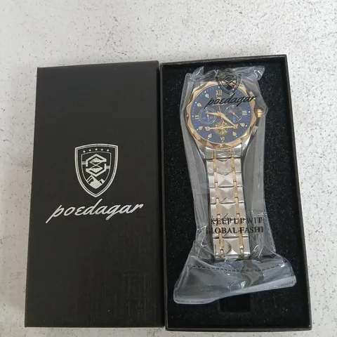 POEDAGAR WRISTWATCH – GOLD & SILVER TONE BRACELET, BOXED 