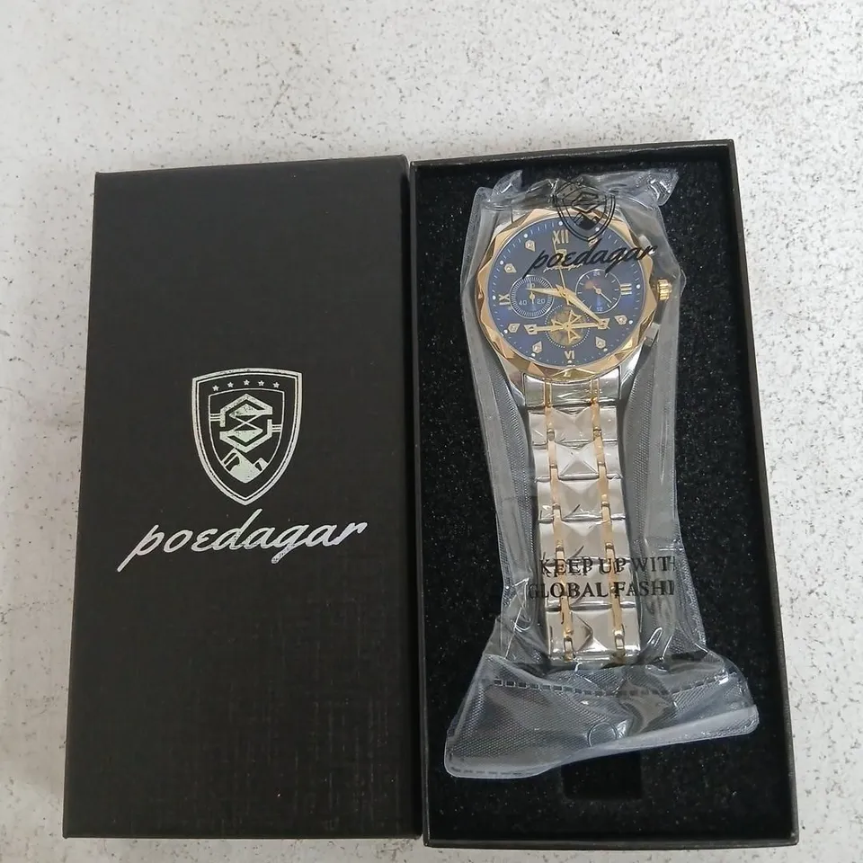 POEDAGAR WRISTWATCH – GOLD & SILVER TONE BRACELET, BOXED 