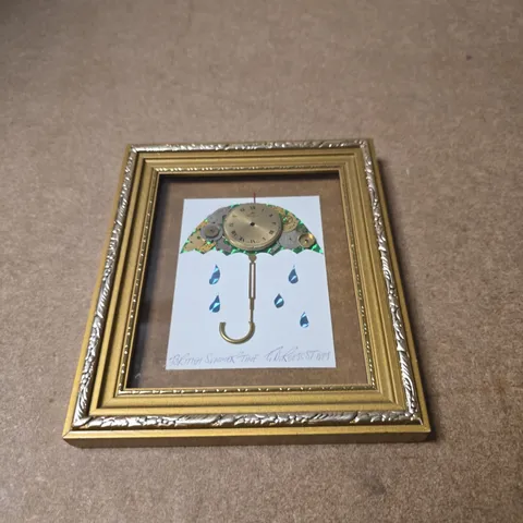 FRAMED ART PRINT – CLOCK MOTIF WITH DROPLETS, SIGNED