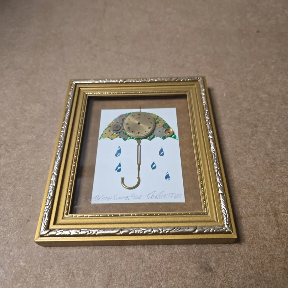 FRAMED ART PRINT – CLOCK MOTIF WITH DROPLETS, SIGNED