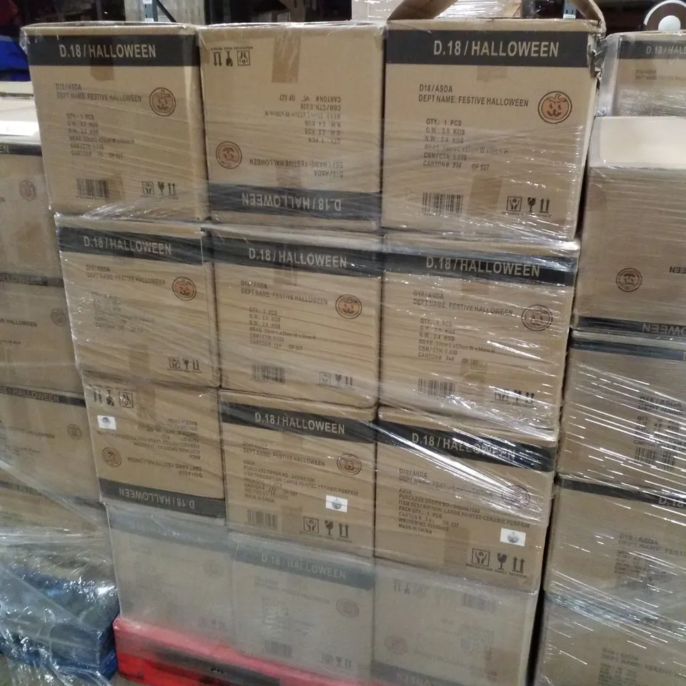 PALLET CONTAINING APPROXIMATELY 36 BRAND NEW LARGE PAINTED CERAMIC PUMPKINS